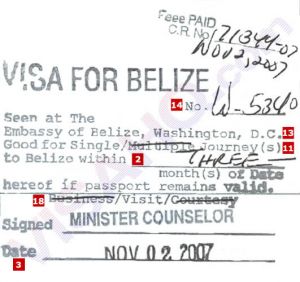 Belize visa sample